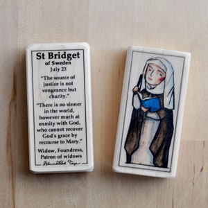 St Bridget of Sweden Patron Saint Block with gift bag // Patron of widows // Catholic Toys by AlmondRod Toys