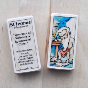 St Jerome Patron Saint Block with gift bag // patron of Scripture scholars and students // Catholic Toys by AlmondRod Toys