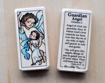Guardian Angel Patron Saint Block with gift bag // guardian angel  // Catholic Toys by AlmondRod Toys