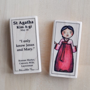 St Agatha Kim A-gi Patron Saint Block with gift bag // Korean Cathoilc martyr  // Catholic Toys by AlmondRod Toys