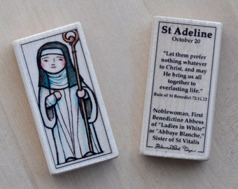 St Adeline Patron Saint Block with gift bag // Benedictine abbess // Catholic Toys by AlmondRod Toys