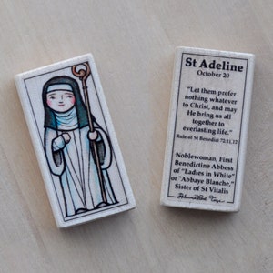 St Adeline Patron Saint Block with gift bag // Benedictine abbess // Catholic Toys by AlmondRod Toys