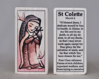 St Colette Patron Saint Block with gift bag // Patron of expectant mothers and those trying to conceive // Catholic Toys by AlmondRod Toys