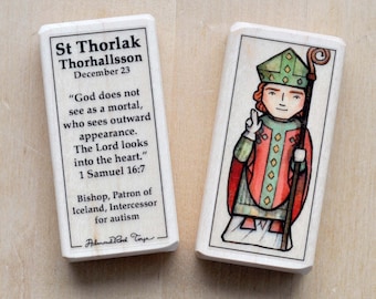 St Thorlak Thorhallsson Patron Saint Block with gift bag // Patron of Iceland // Catholic Toys by AlmondRod Toys