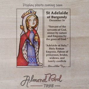 St Adelaide Patron Saint Block with gift bag // Patron of princesses, brides, widows, and family conflicts //Catholic Toys by AlmondRod Toys