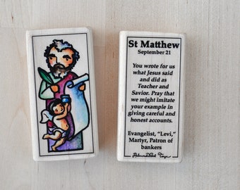 St Matthew Patron Saint Block with gift bag // Gospel writer // Catholic Toys by AlmondRod Toys