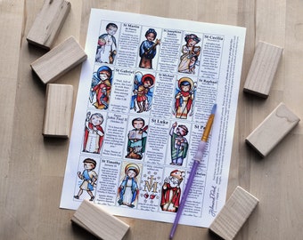 Complete Saint Collection Craft Sheets // 24 Pages - 12 different saints per page // decoupage toys // Catholic DIY