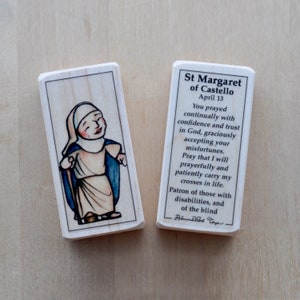 St Margaret of Castello Patron Saint Block with gift bag // Patron of those with disabilities and of the blind // by AlmondRod Toys