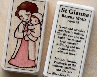 St Gianna Molla Patron Saint Block with gift bag // patron of doctors // Catholic Toys by AlmondRod Toys