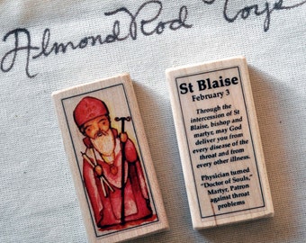 St Blaise Patron Saint Block with gift bag // patron against throat problems // Catholic Toys by AlmondRod Toys