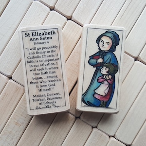 St Elizabeth Ann Seton Patron Saint Block with gift bag // Patron of Catholic Students // Catholic Toys by AlmondRod Toys
