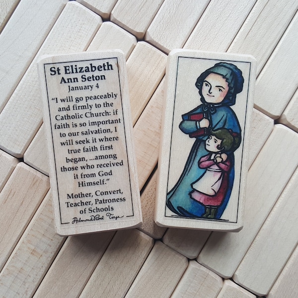 St Elizabeth Ann Seton Patron Saint Block with gift bag // Patron of Catholic Students // Catholic Toys by AlmondRod Toys