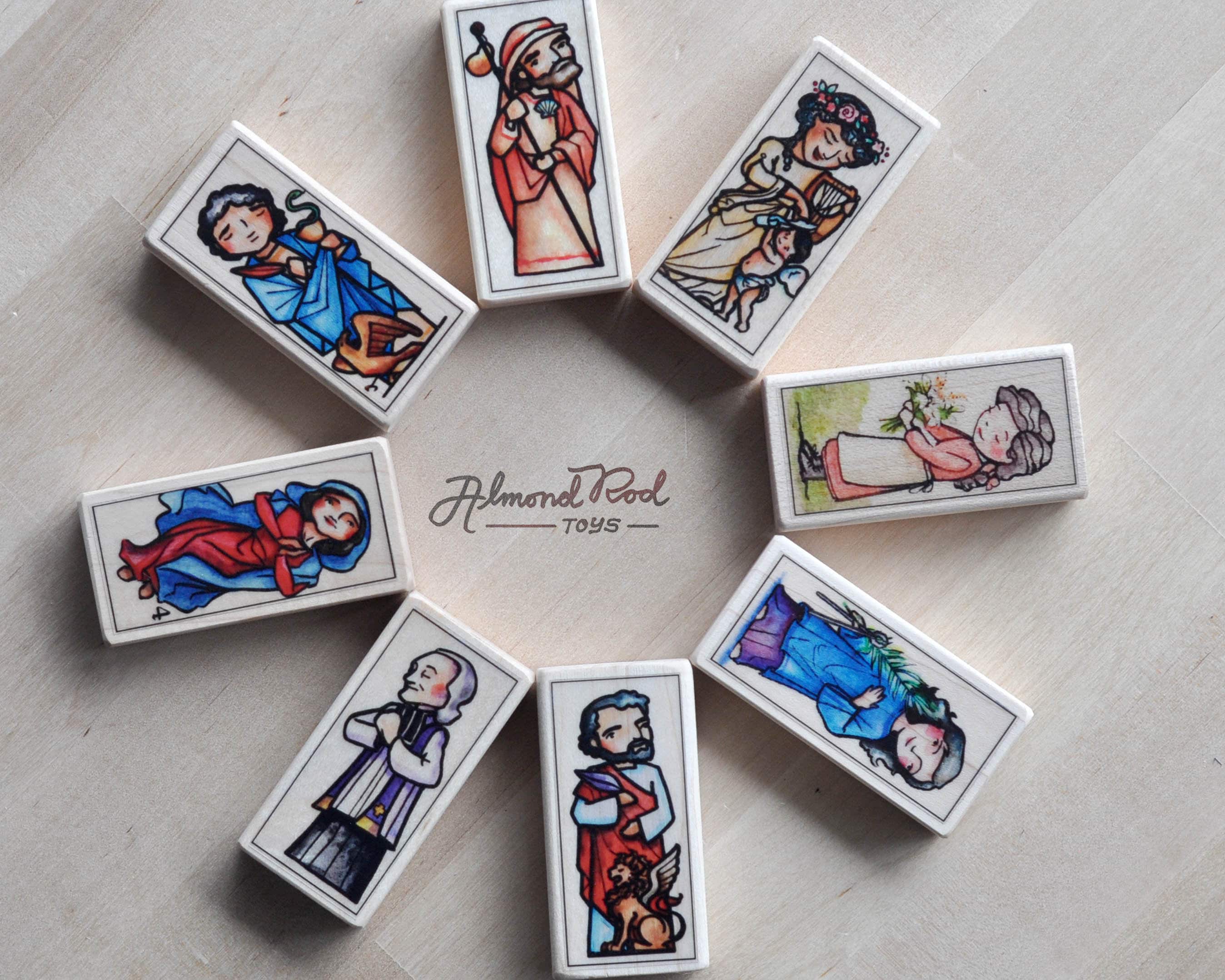 3 Patron Saint blocks of your choice with gift bag // 300+ saints to choose from // Catholic toys by AlmondRod Toys