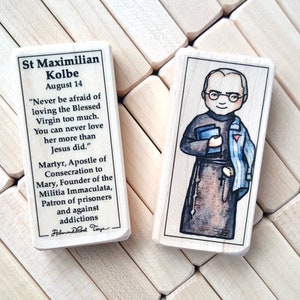 St Maximilian Kolbe Patron Saint Block with gift bag // Patron of prisoners and addictions // Catholic Toys by AlmondRod Toys