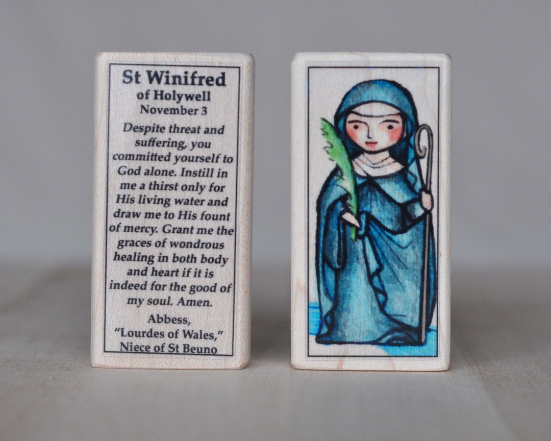 St Winifred Patron Saint Block With Gift Bag // Abbess, lourdes of
