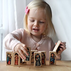 5 Advent Saint blocks // Advent Toy // Feasts of St Nicholas, Saint Lucy, Ambrose, Our lady of Guadalupe, Juan Diego image 3