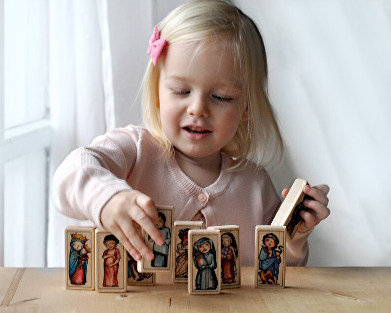 5 Advent Saint blocks // Advent Toy // Feasts of St Nicholas, Saint Lucy, Ambrose, Our lady of Guadalupe, Juan Diego image 3