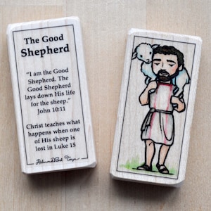Jesus the Good Shepherd Patron Saint Block with gift bag // Catholic Toys by AlmondRod Toys