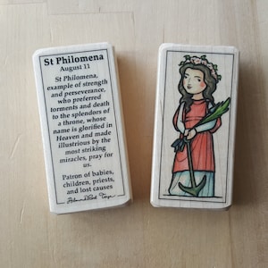 St Philomena Patron Saint Block with gift bag // Patron of babies, children, priests, and lost causes // Catholic Toys by AlmondRod Toys