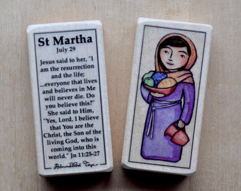 St Martha Patron Saint Block with gift bag // Patron of housewives, cooks, and servants // Catholic Toys by AlmondRod Toys
