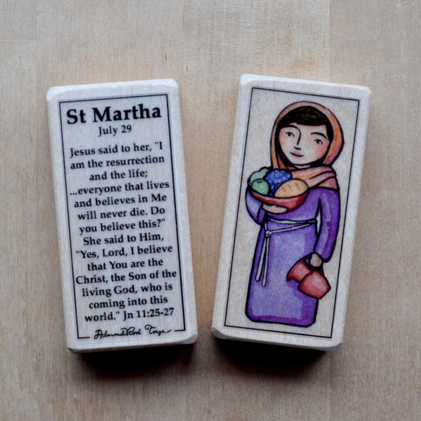 St Martha Patron Saint Block with gift bag // Patron of housewives, cooks, and servants // Catholic Toys by AlmondRod Toys