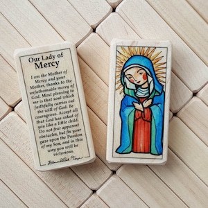 Our Lady of Mercy Patron Saint Block with gift bag // Our Lady of the Gate at Dawn, Polish Icon // Catholic Toys by AlmondRod Toys