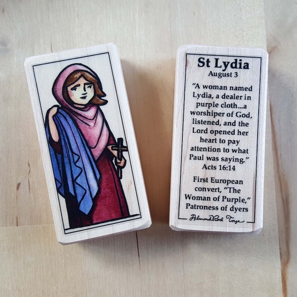 St Lydia Patron Saint Block with gift bag // First European Christian of the New Testament// Catholic Toys by AlmondRod Toys