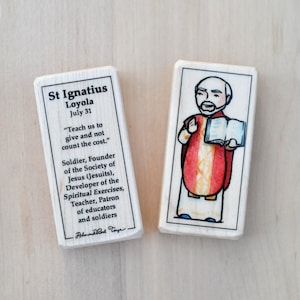 St Ignatius Loyola Patron Saint Block with gift bag // patron of educators and soldiers // Catholic Toys by AlmondRod Toys