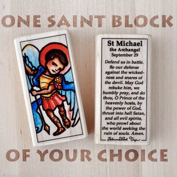 One Patron Saint Block of your choice with gift bag // 300+ saints to choose from // Catholic Toys by AlmondRod Toys