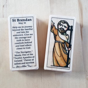 St Brendan Patron Saint Block with gift bag // Patron Saint of sailors and travelers // Catholic Toys by AlmondRod Toys