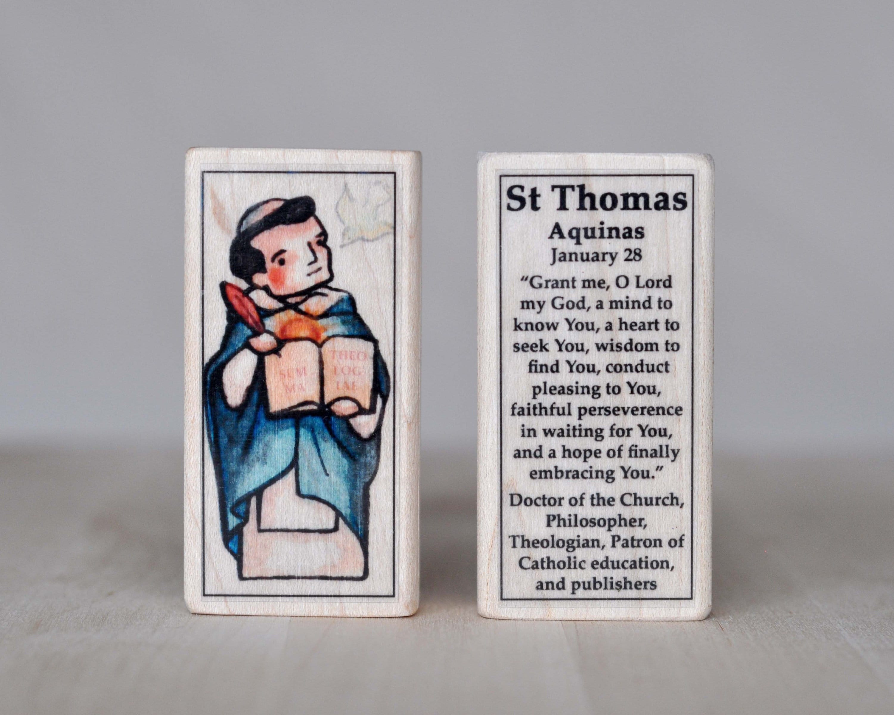 St Thomas Aquinas Patron Saint Block with gift bag // Doctor of the Church, Patron of Catholic Education, Theologians, and publishers //