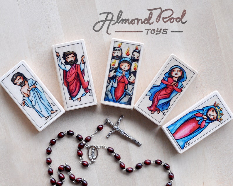 15 Rosary Blocks / Glorious, Joyful, Sorrowful Mysteries / Prayers by St Louis de Montfort / Original artwork by AlmondRod Toys image 2