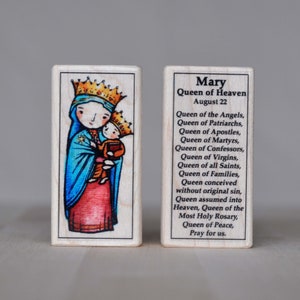 St Mary, Queen of Heaven Patron Saint Block with gift bag // Our Lady, Holy Mother, Blessed Mother gift // Catholic Toys by AlmondRod Toys