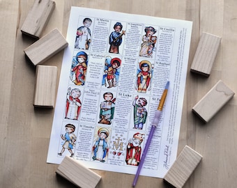 Saint Collection Craft Sheets // 12 different saints per page // 24 pages to choose from // decoupage toys // Catholic DIY by AlmondRod Toys