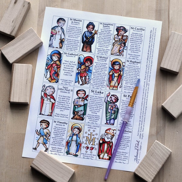 Saint Collection Craft Sheets // 12 different saints per page // 24 pages to choose from // decoupage toys // Catholic DIY by AlmondRod Toys