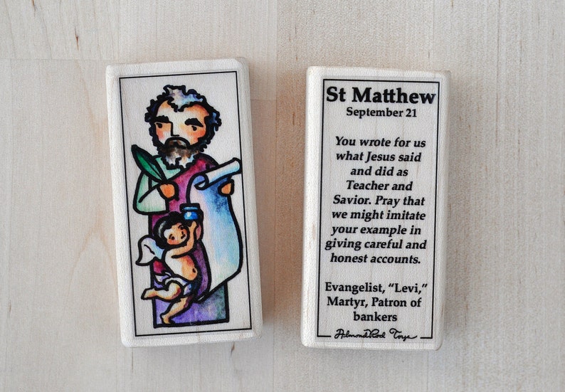 5 Patron Saint blocks of your choice with gift bag // 300 saints to choose from // Catholic toys by AlmondRod Toys image 3