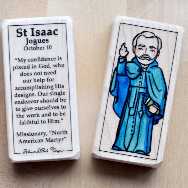 St Isaac Jogues Patron Saint Block with gift bag // North American Martyr // Catholic Toys by AlmondRod Toys