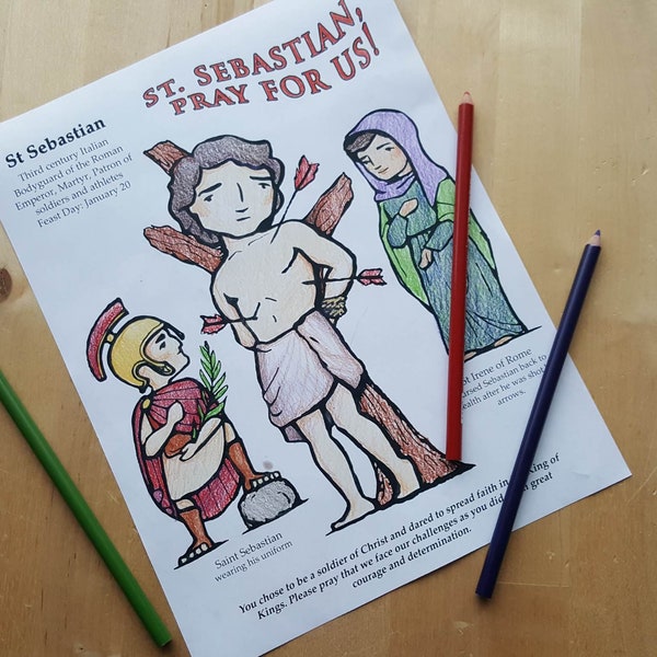 St Sebastian Coloring Sheet Digital Download