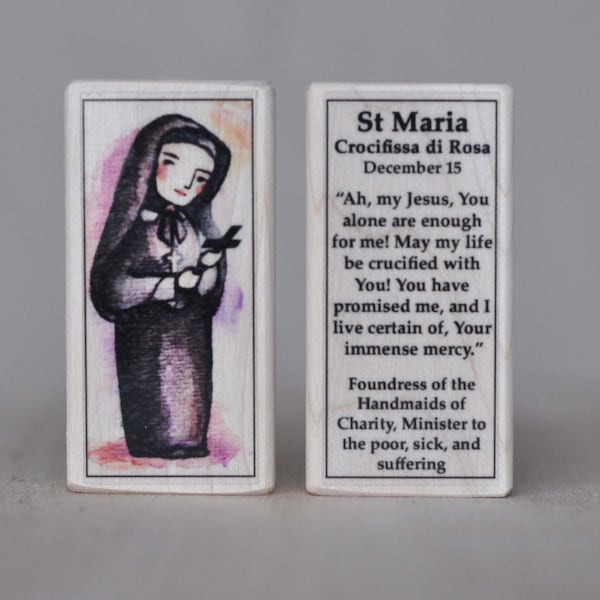 St Maria Crocifissa di Rosa with gift bag // Patron Saint Block // Minister to the poor, sick, and suffering // Catholic Toys