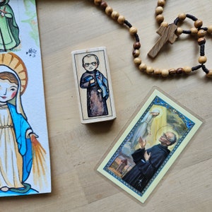 St Maximilian Kolbe Patron Saint Block with gift bag // Patron of prisoners and addictions // Catholic Toys by AlmondRod Toys image 2