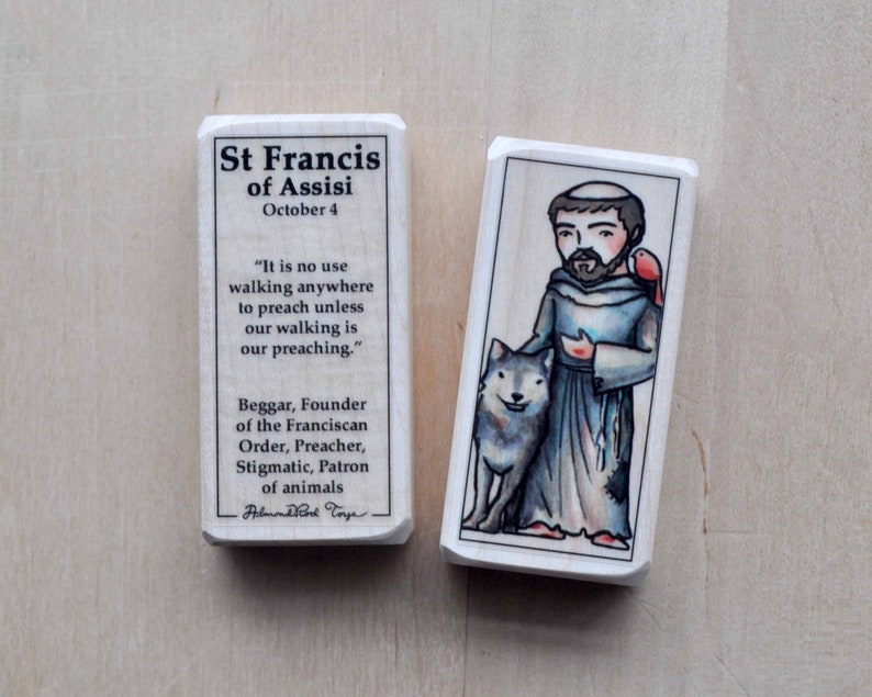 St Francis of Assisi Patron Saint Block with gift bag // preacher, patron of animals // Catholic Toys by AlmondRod Toys image 1