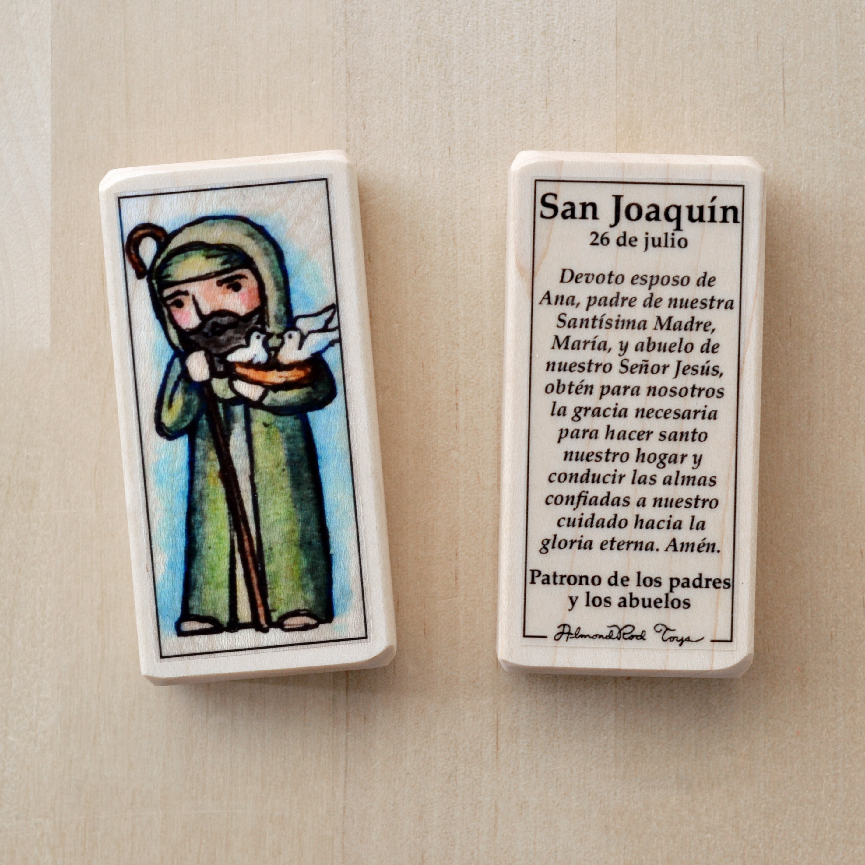 Spanischer Block St. Joachim Schutzpatron mit Geschenktüte // Bloque católico de San Joaquin en español // Juguetes católicos de AlmondRod Toys