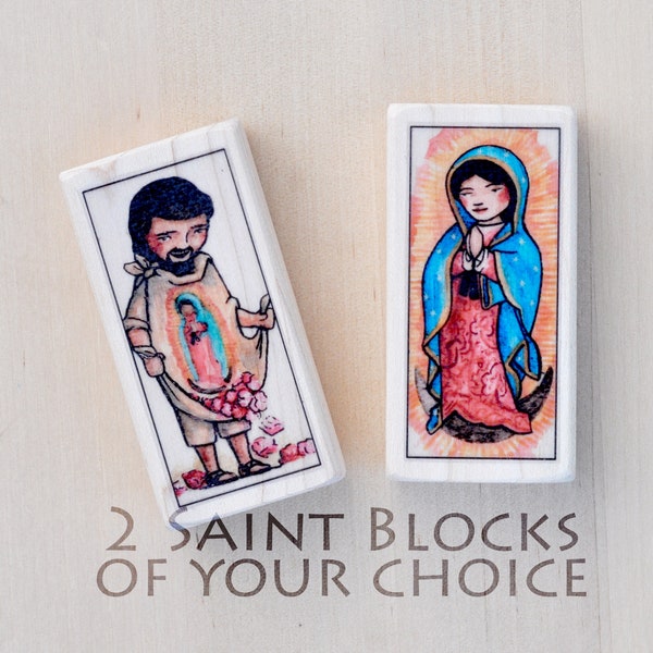 2 Patron Saint Blocks of your choice with gift bag // Catholic Gifts 300+ saints to choose from // Catholic Toys by AlmondRod Toys