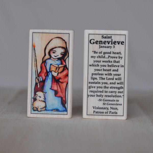 St Genevieve Patron Saint Block with gift bag // Catholic Patron of Paris // Catholic Toys by AlmondRod Toys