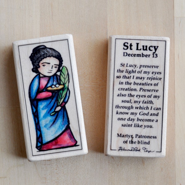 St Lucy Patron Saint Block with gift bag // Virgin martyr, Patron of the blind // Catholic Toys by AlmondRod Toys