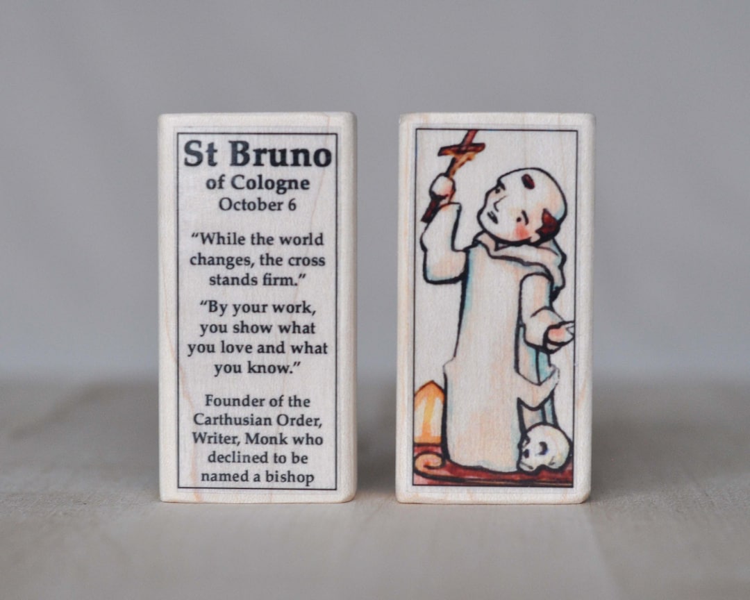 St Bruno Patron Saint Block With Gift Bag // Founder of the Carthusian Order // Catholic Toys by