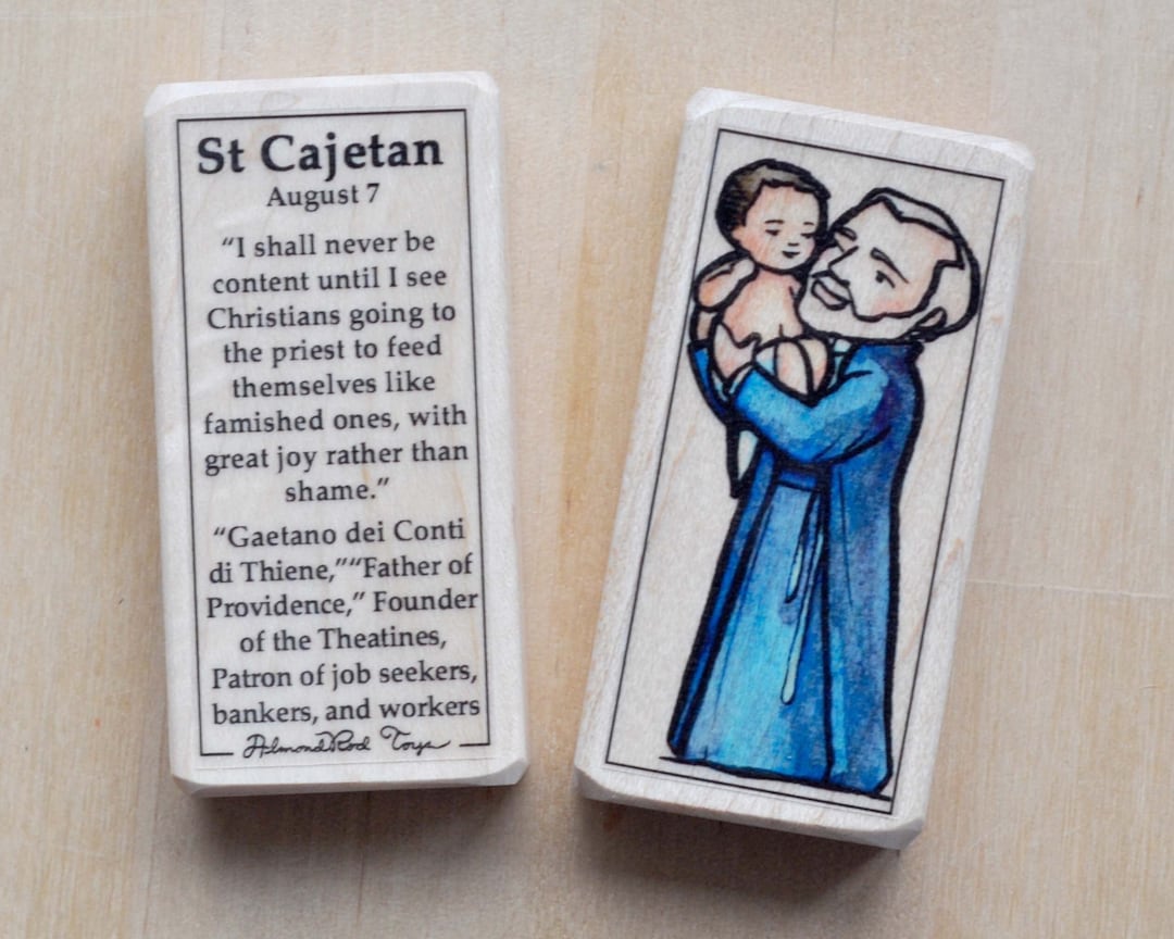 St Cajetan Patron Saint Block With Gift Bag // Patron of Workers, Job