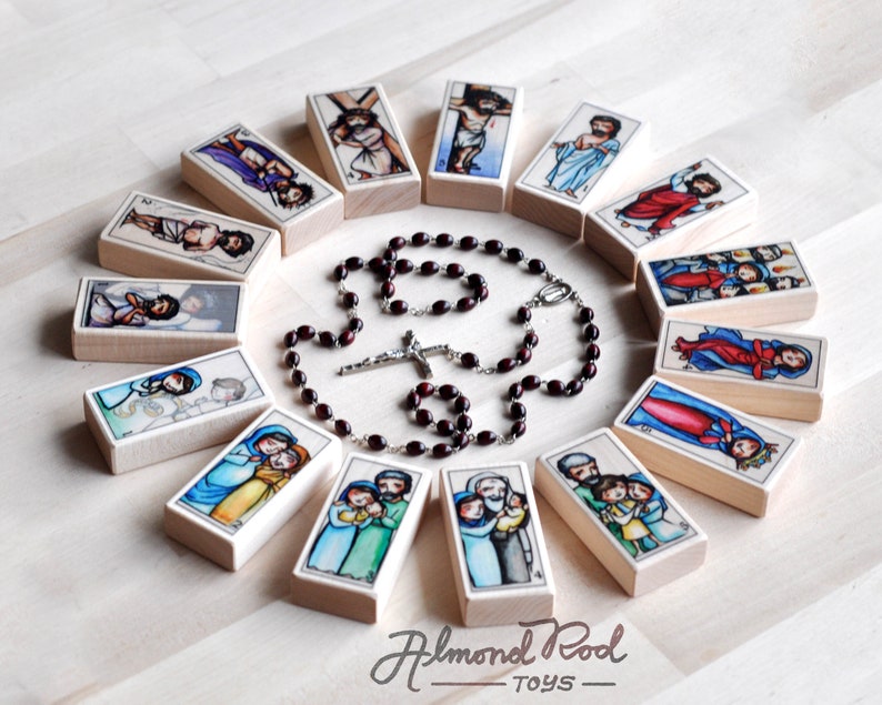 15 Rosary Blocks / Glorious, Joyful, Sorrowful Mysteries / Prayers by St Louis de Montfort / Original artwork by AlmondRod Toys image 5