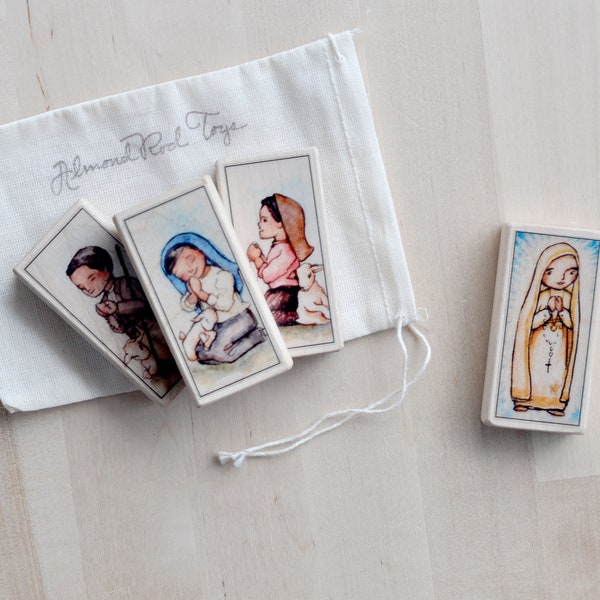 4 Patron Saint blocks of your choice with gift bag // 250+ saints to choose from // Catholic toys by AlmondRod Toys