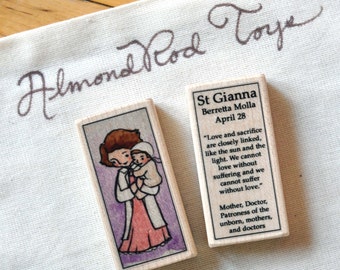 St Gianna Molla Patron Saint Block with gift bag // patron of doctors // Catholic Toys by AlmondRod Toys